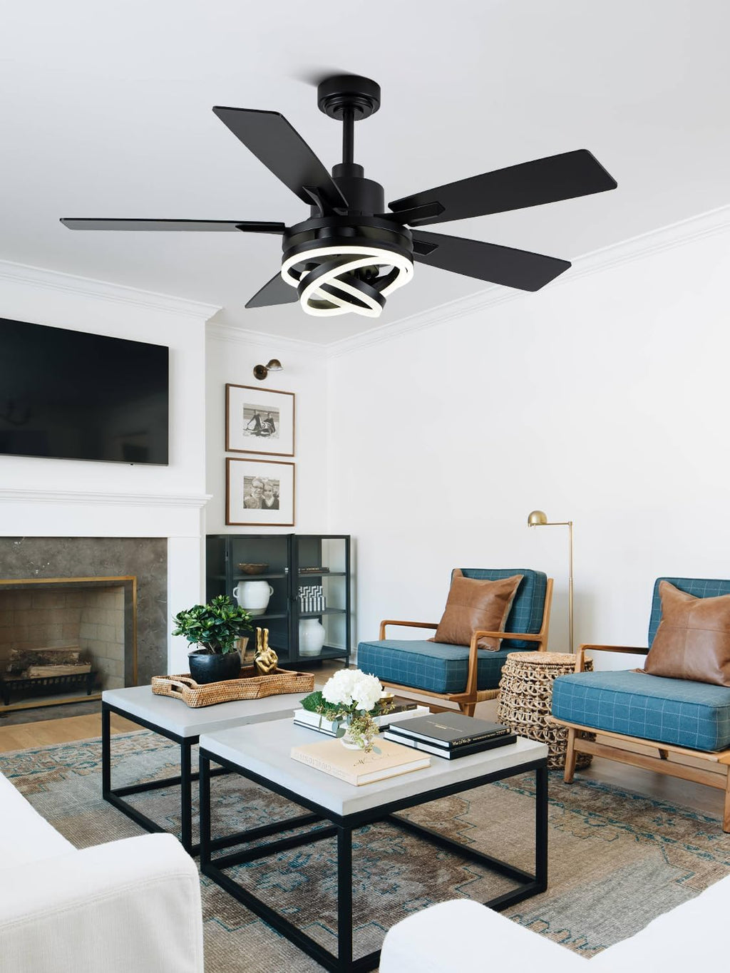 52' Ceiling Fan with Lights and Remote Contro Modern Chandelier Ceiling Fan with Lights for Bedroom Living Room (Black)