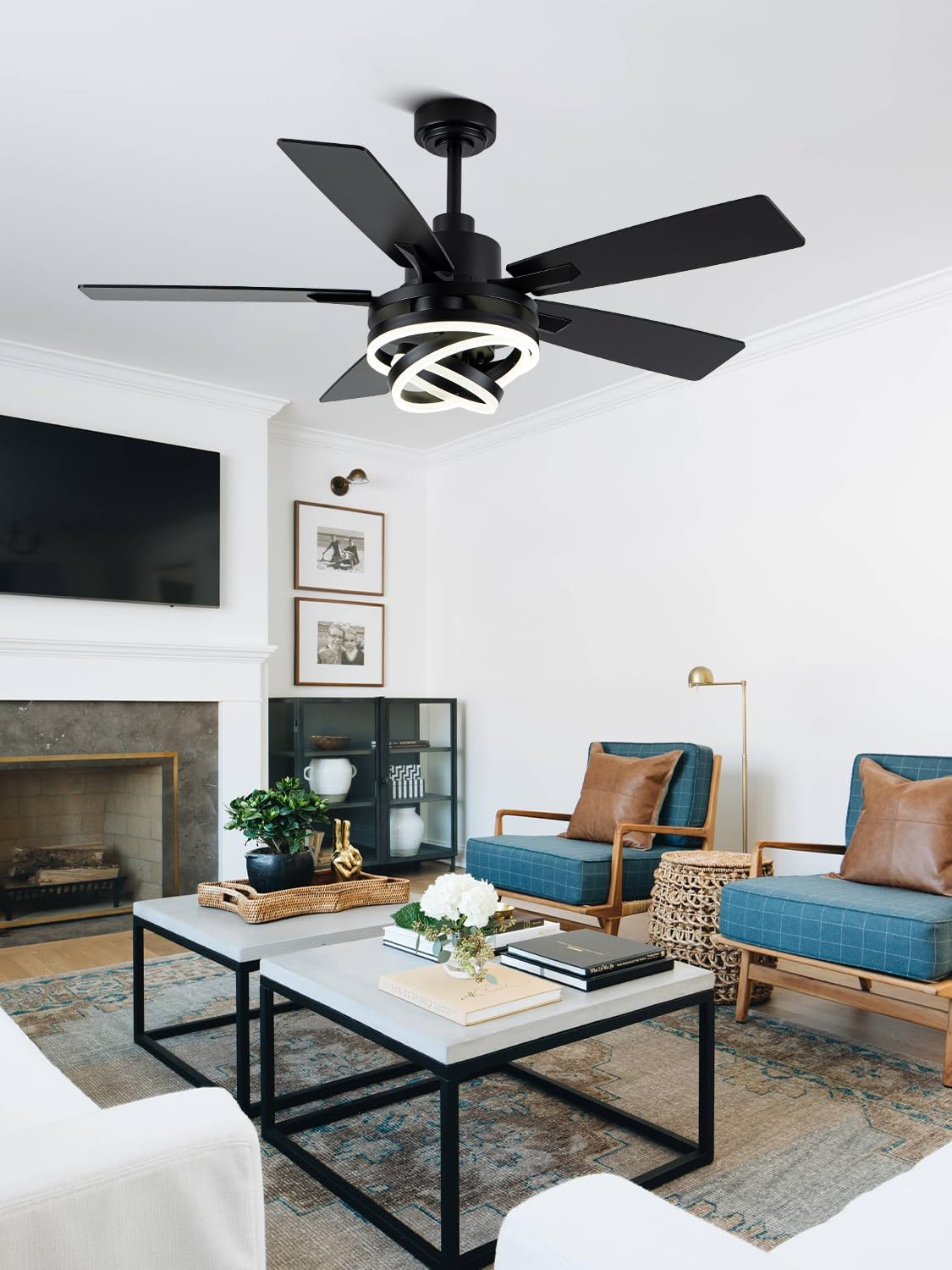 52' Ceiling Fan with Lights and Remote Contro Modern Chandelier Ceiling Fan with Lights for Bedroom Living Room (Black)