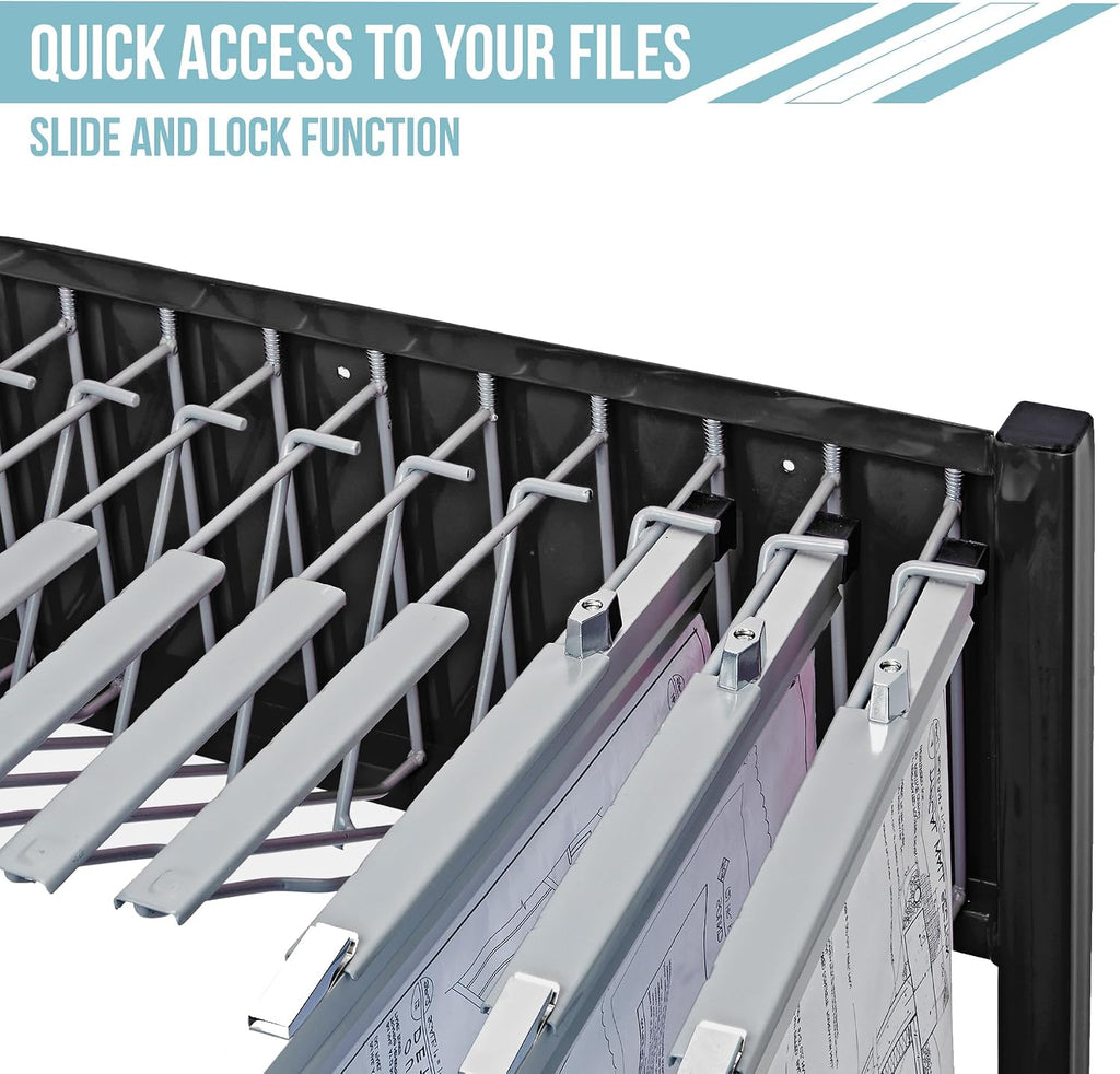 Adir Blueprint Rack and Clamps - 12 Pack of 36 Inch Blueprint Clamps and Mobile Blueprint Rack - Heavy-Duty Large Document Storage Solution for Blueprints, Posters, Maps, & Construction Plans
