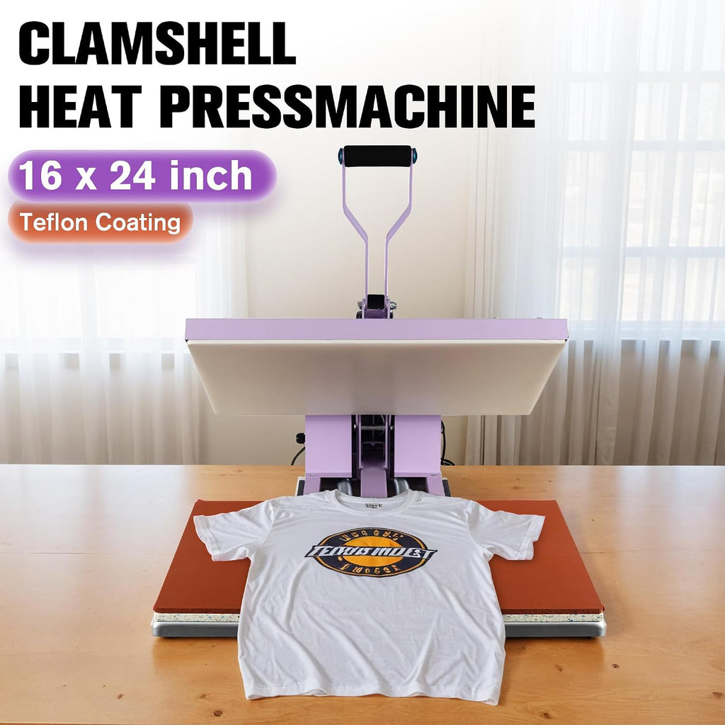 16x24 Inch Heat Press Machine, Manual Clamshell Heat Press with Slide - Out Base, Adjustable Pressure, Temperature and Time for Home Decor, Custom Gifts, Holiday Crafts, Small Businesses，Purple