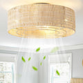 Caged Ceiling Fans with Lights Flush Mount, 20' Rattan Boho Ceiling Fan with Light Remote Control, Enclosed with 6 Speeds for Bedroom, Nursery, Living Room (Beige)