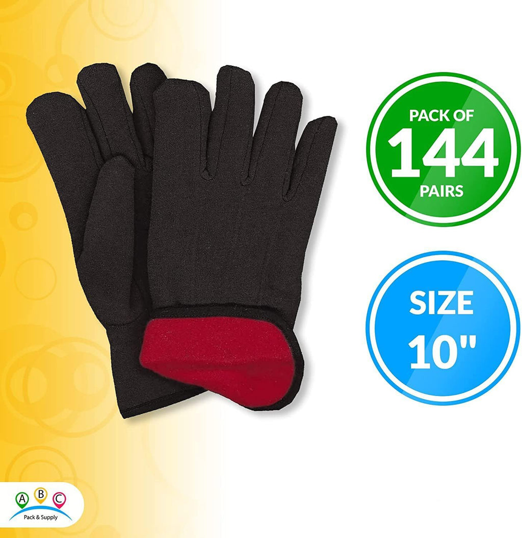Fleece Lined Jersey Gloves, Brown Cotton Polyester Work Gloves, Open Cuff Reusable Glove