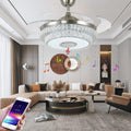 42 inch Bluetooth Ceiling Fan with 7 Colorful Dimmable, Retractable Crystal Chandelier Fans with Remote Control 3 Lights Level and 3 Speed for Bedroom Living Room