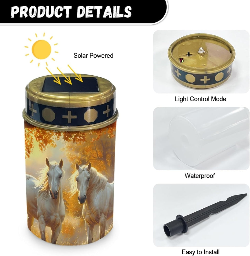 Horse Solar Garden Lights Waterproof Solar Pathway Lights Outdoor Solar Lantern Stake Lights Autumn Leaves Outdoor Decorative for Yard Patio Spotlight Driveway