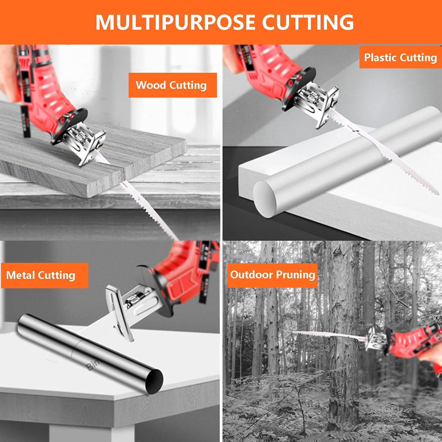 2000rpm Reciprocating Saw Electric Cordless Chainsaw | Commercial Meat And Bone Saw With 4 Saw Blades | Professional Cutting Tools (With Battery & 12/Gloves),6AH