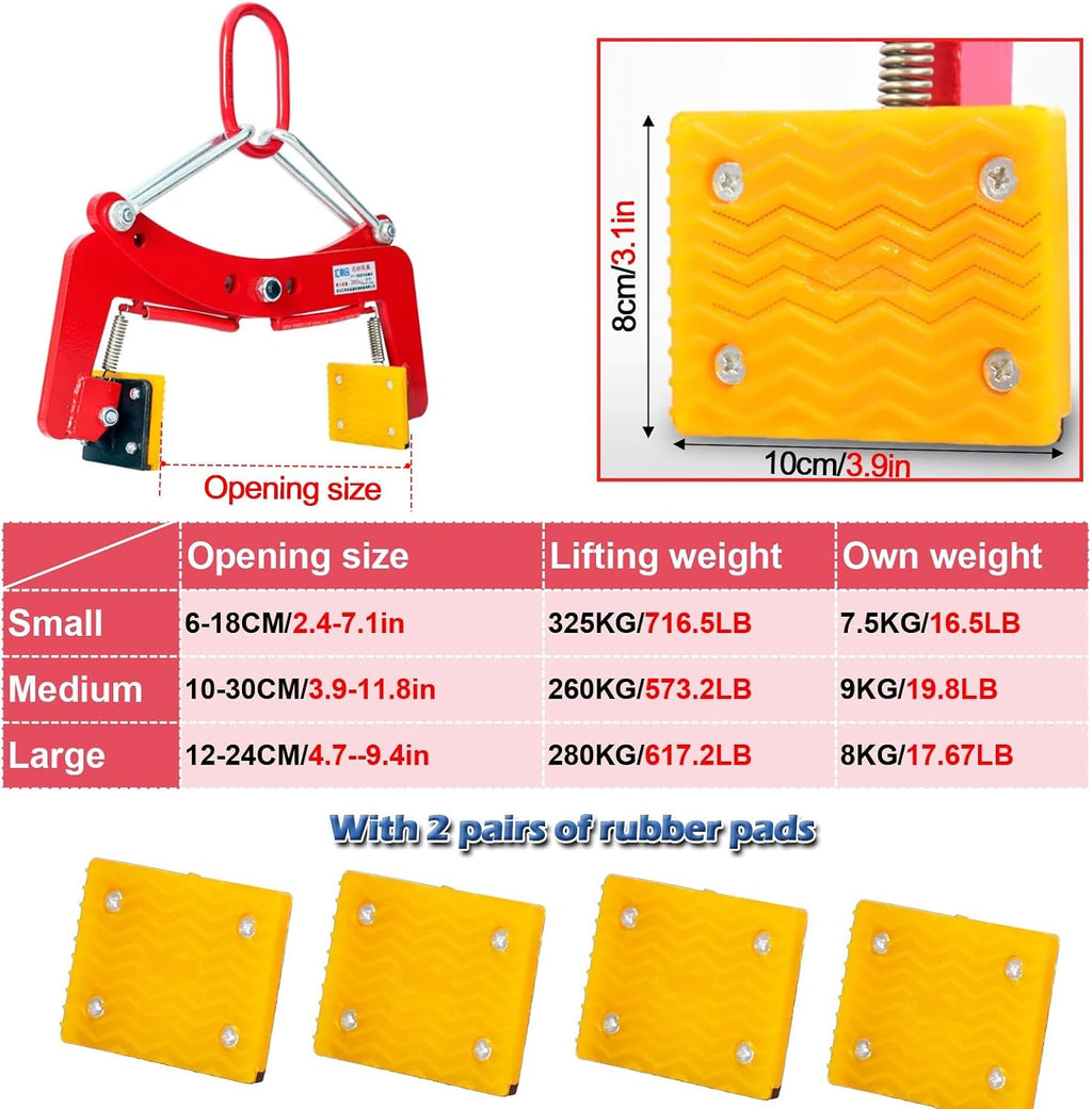 Heavy Duty Carrying Clamps for Granite Lifting - with 4 Pcs Rubber Pats, 2.4-7.1In/3.9-11.8In/4.7-9.4In Wide Jaw Opening Stone Lifting Fixture Clamp, Slab Lifte,Opening Size 6-18CM/2.4-7.1i