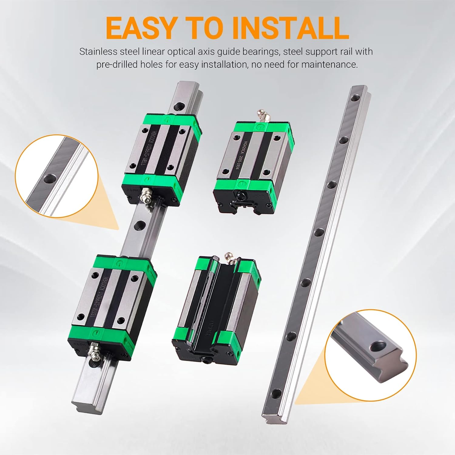 HGR20-400mm15.7 Linear Rail Guide with 4PCS HGH20CA Square Slider Bearings Block for 3D Printer and CNC Machine