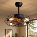 Caged Ceiling Fans with Lights, 20'' Black Farmhouse Ceiling Fan with Remote, 6-Speed Quiet Reversible Motor, Rustic Vintage Fandelier for Kitchen, Bedroom, Living Room, E26 Base