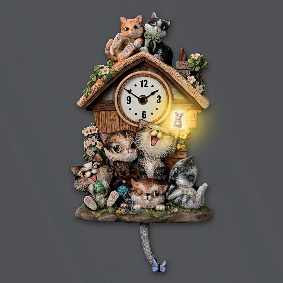 The Bradford Exchange Frolicking Felines Fully Sculpted Hand-Painted Cat-Themed Cuckoo Clock