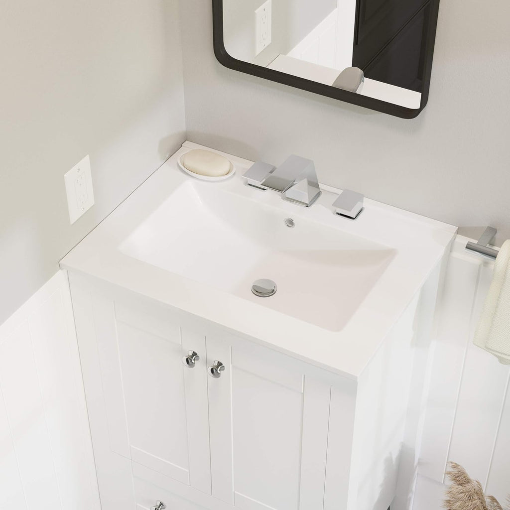 Swiss Madison Well Made Forever SM-VT324-3 Ceramic Vanity Top Sink 24' with Three Faucet Holes