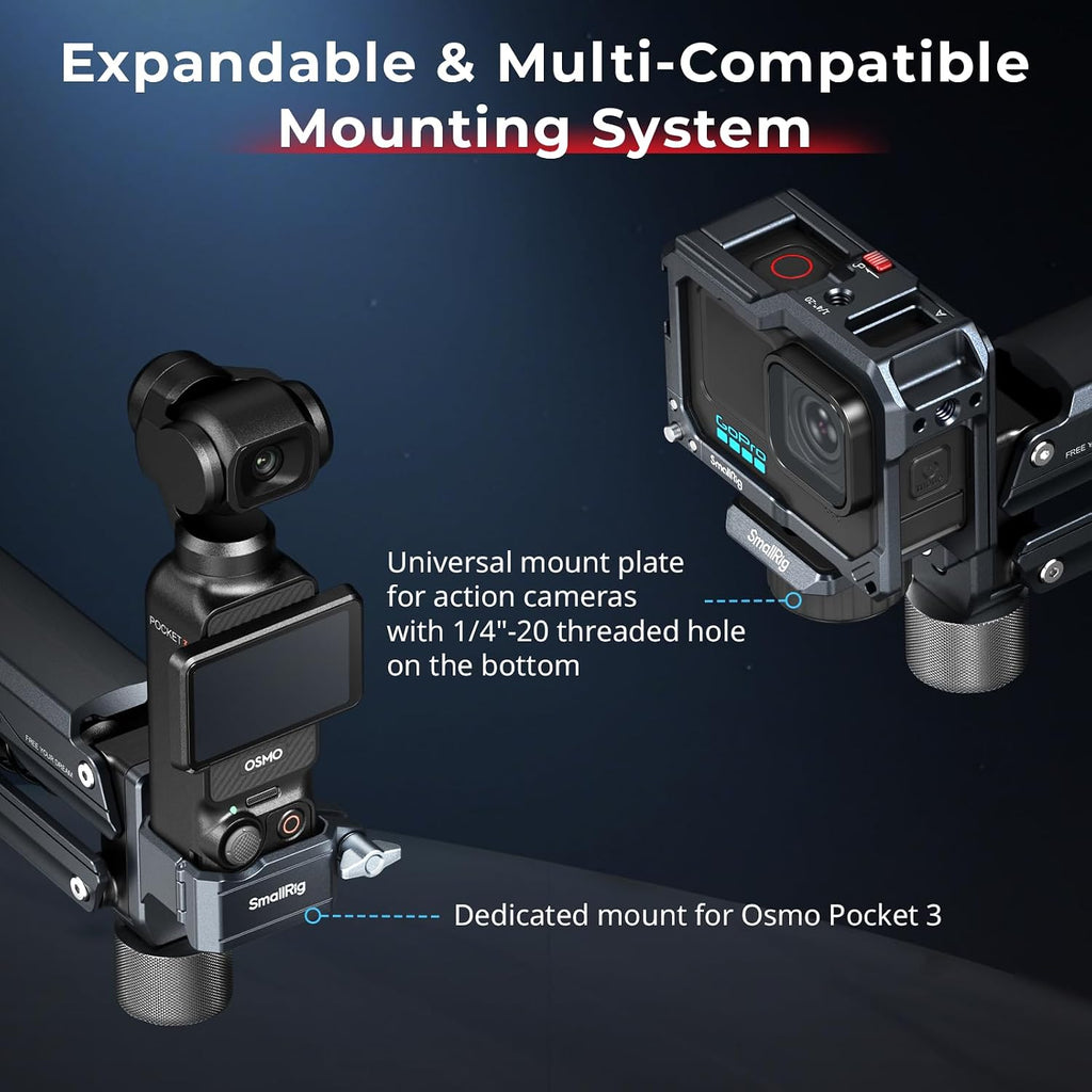 SMALLRIG Mini Shock Absorber Arm, 4-inch Vacuum Suction Cup, Double Spring and Hydraulic Damping, Car Mount for DJI Osmo Pocket 4 3/Action 6/5 Pro/4, for GoPro Hero13/12/11, for Insta360 X5/4/3-5123