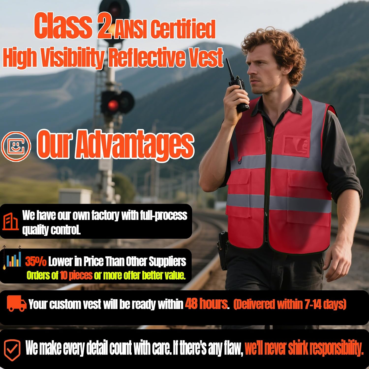 BeautyWill Bulk Custom Logo Safety Vest High Visibility Reflective Work Vests