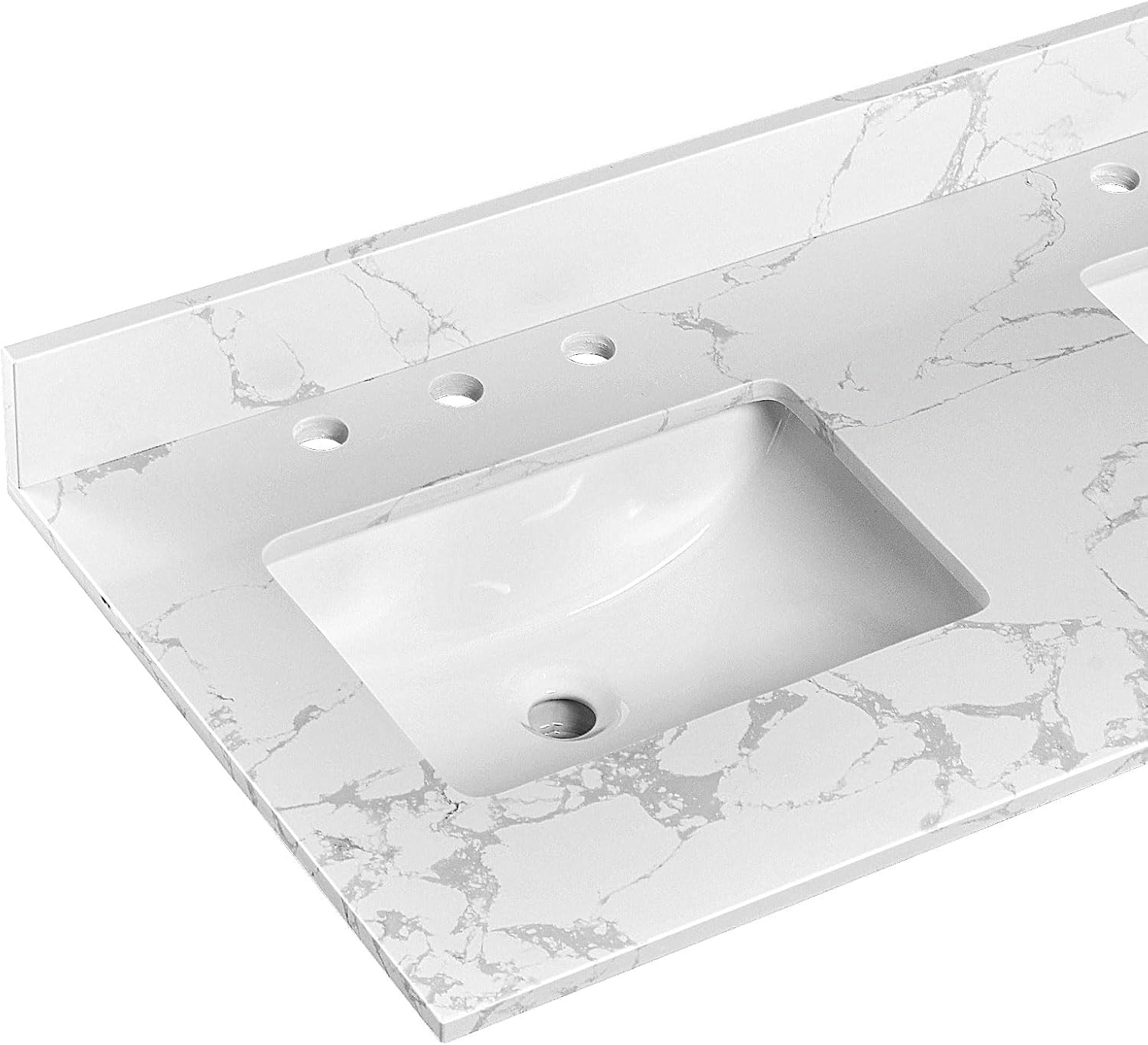 48'x22' Vanity Top with Sink, Engineered Stone Vanity Top with Rectangular Undermount Ceramic Double Sink, 8 Inch Faucet Hole Spacing with Backsplash Countertops for Bathroom