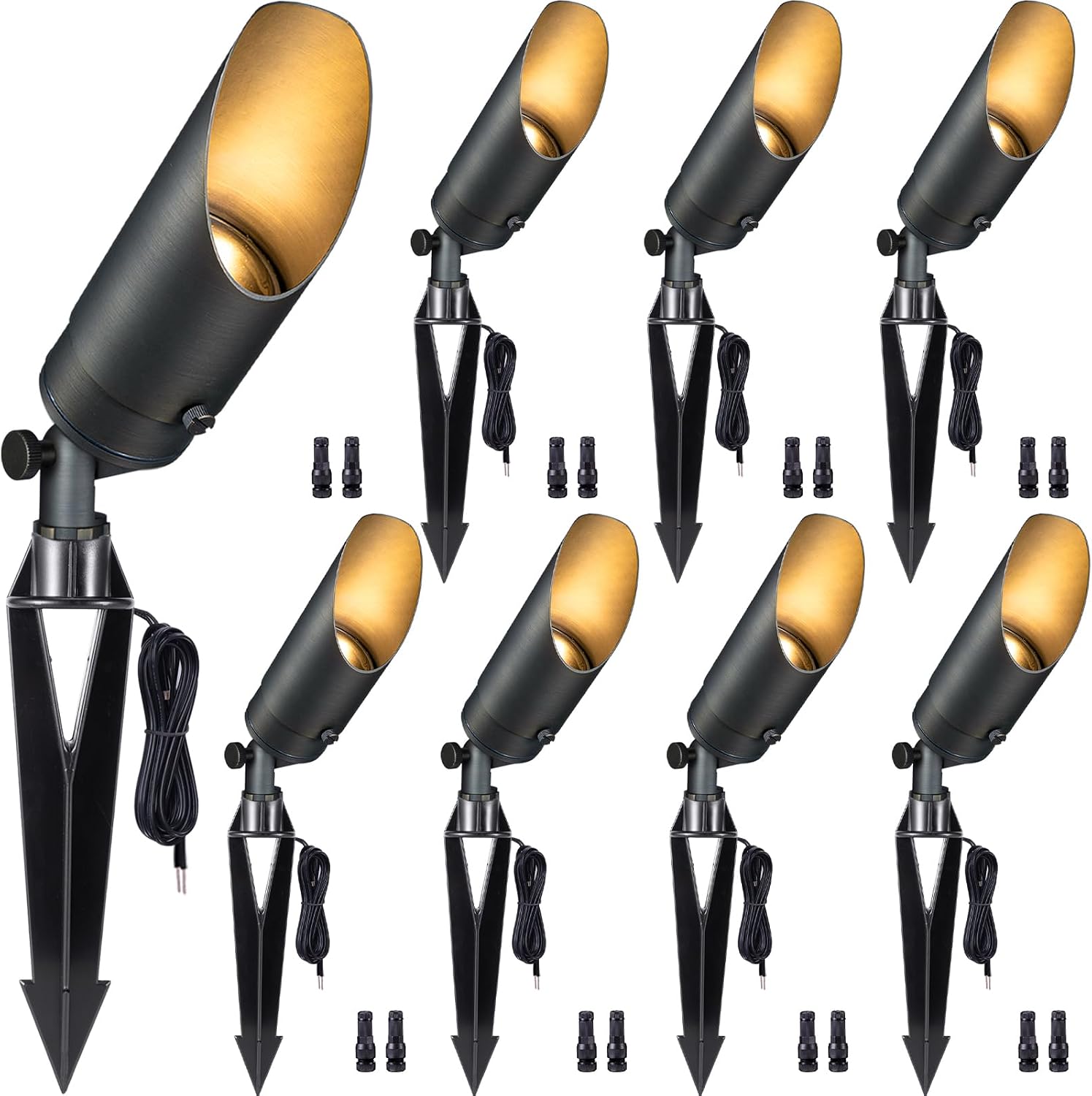 Gardenreet Brass Spot Light Low Voltage - Outdoor Landscape Spotlights, 12V Landscaping LED Uplights, Hard-Wired All Weather Bronze for Backyard Lawn with No Bulbs (8 Pack)