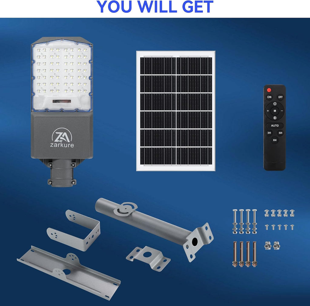 9500W Solar Street Lights Outdoor, 2PCS 40000mAh IP67 Waterproof Solar Security Flood Lights 7000K 450000LM Bright LED Beads Commercial Parking Light with Remote Control for Street, Court, Barn-Gray