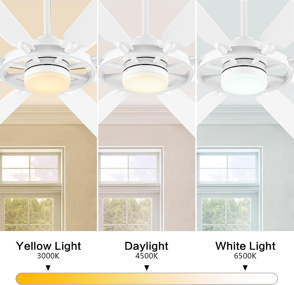 ELEHINSER 80 Inch Ceiling Fan with Lights and 3 Downrods, 8 Plywood Blades, 6-Speed Noiseless Reversible DC Motor, 3CCT, Windmill Ceiling fan for Kitchen Bedroom Living Room, Gloss White