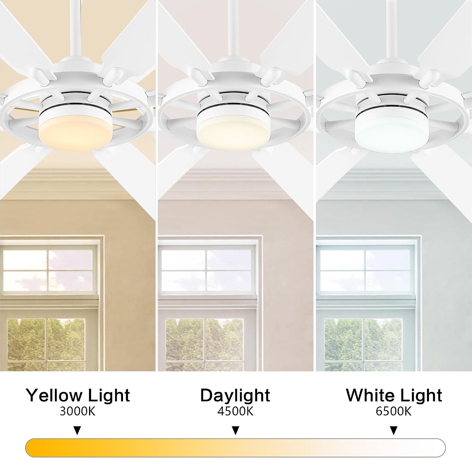 ELEHINSER 80 Inch Ceiling Fan with Lights and 3 Downrods, 8 Plywood Blades, 6-Speed Noiseless Reversible DC Motor, 3CCT, Windmill Ceiling fan for Kitchen Bedroom Living Room, Gloss White