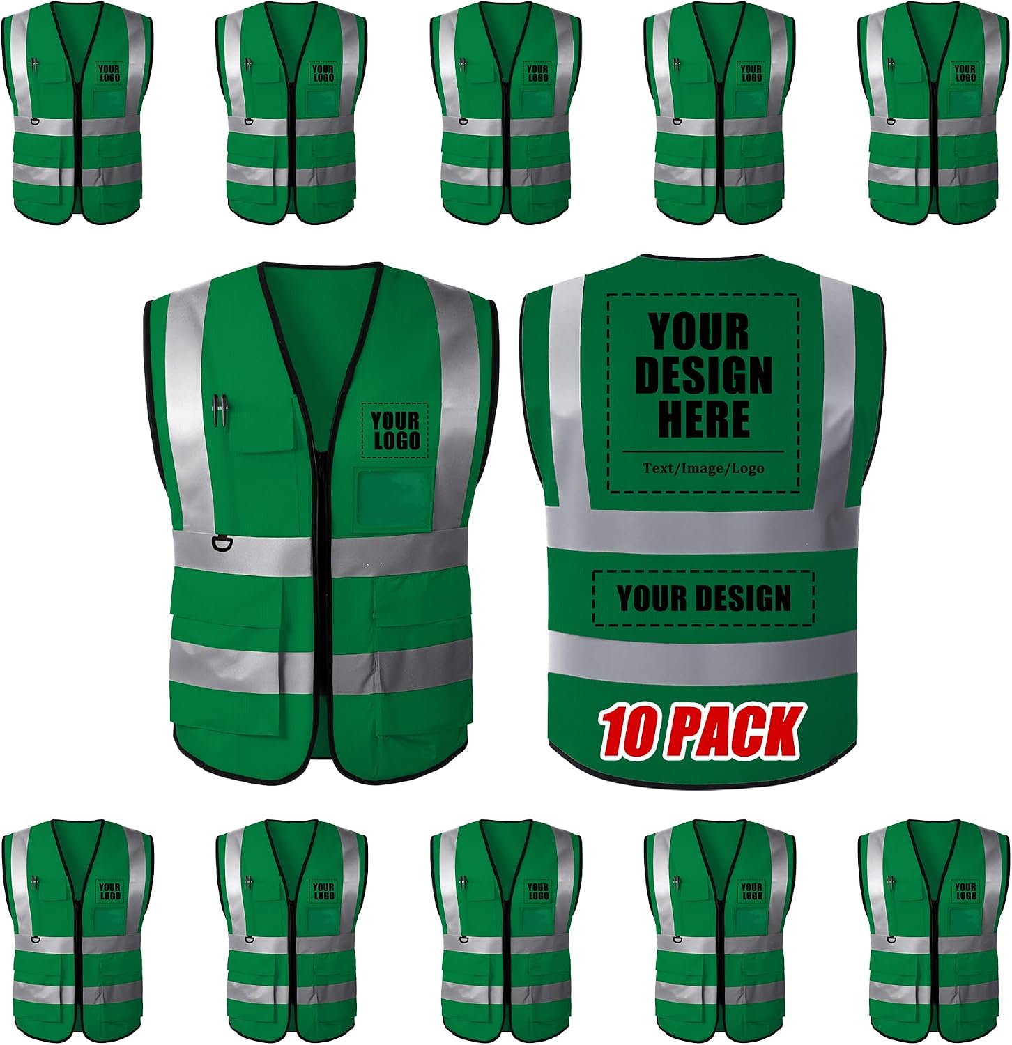 Custom Safety Vest, High Visibility Reflective Personalized Vest with Logo and Pockets for Men Women Construction