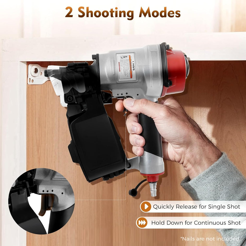 Cn55 Pneumatic Coil Siding Nailer, Industrial Portable Nail Gun W/Goggles & Metal Firing Pin,75psi-100psi,Nail Capacity 350pcs For Wooden Furniture,Fences.