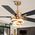 52' Ceiling Fans with Lights,Chandelier Fan with 6-Speed Dimmable LED and Reversible DC Motor,DIY Rings LED,Fandelier Ceiling Fan with 5 Dual Finish Blades for Living Room/Bedroom