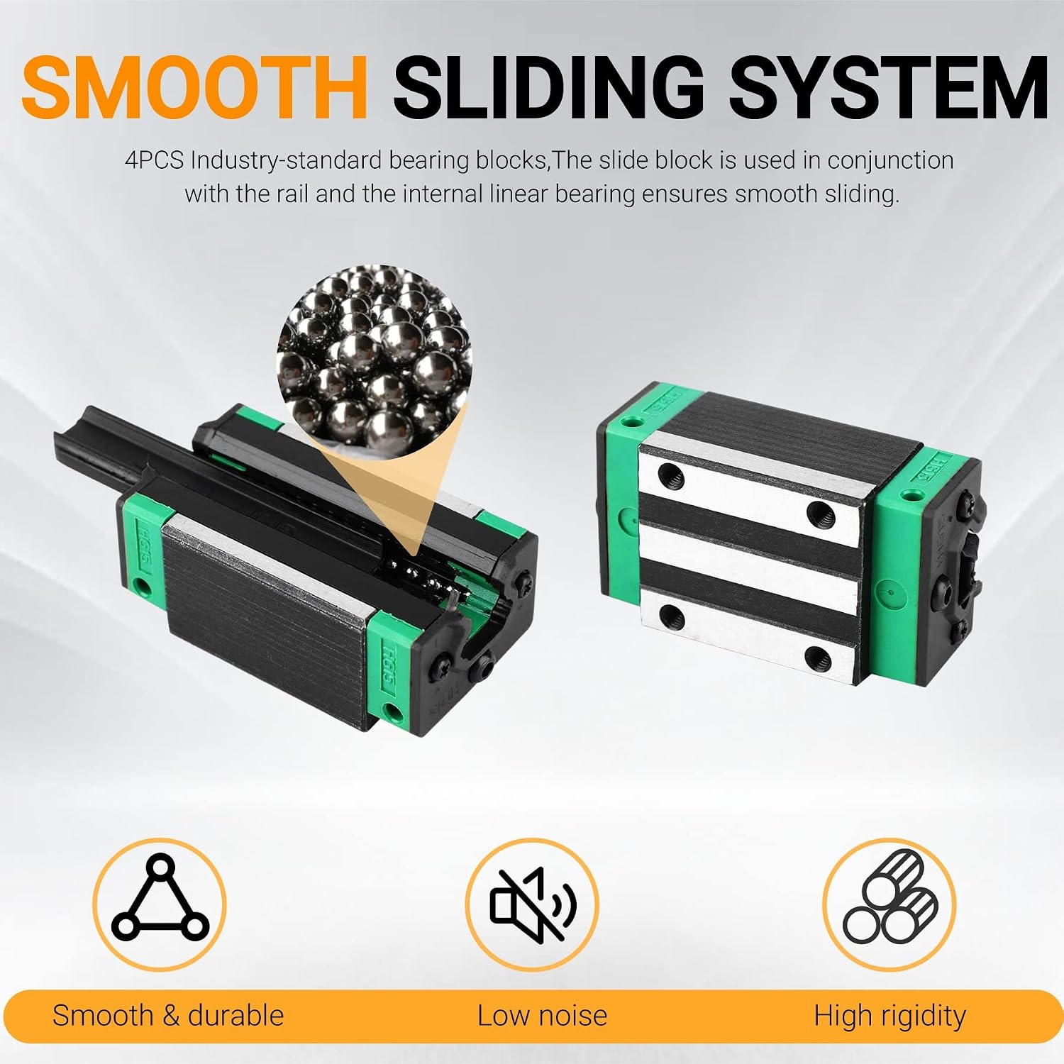 HGR20-400mm15.7 Linear Rail Guide with 4PCS HGH20CA Square Slider Bearings Block for 3D Printer and CNC Machine