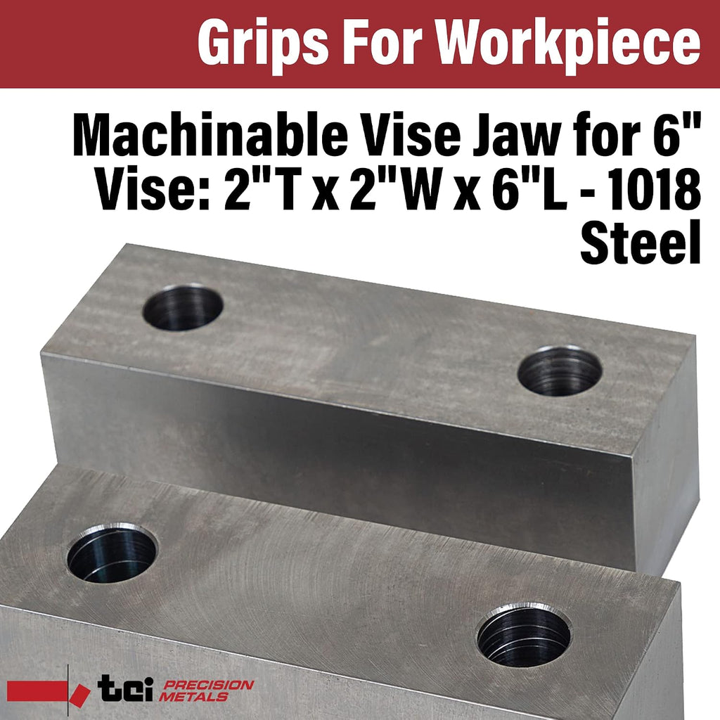 Machinable Metal Vise Jaws for Bench Vise 6 inch, 2'T x 2'W x 6'L, 1018 Carbon Steel, Set of 2
