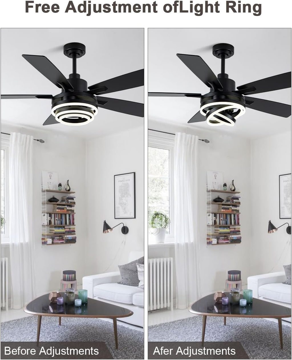 Bella Depot 52 Inch Ceiling Fans with Lights and Remote, Modern Black Chandelier Ceiling Fans DC Motor Reversible Fandelier Ceiling Fan Light for Farmhouse Indoor/Outdoor Bedroom, Living Room (Black)