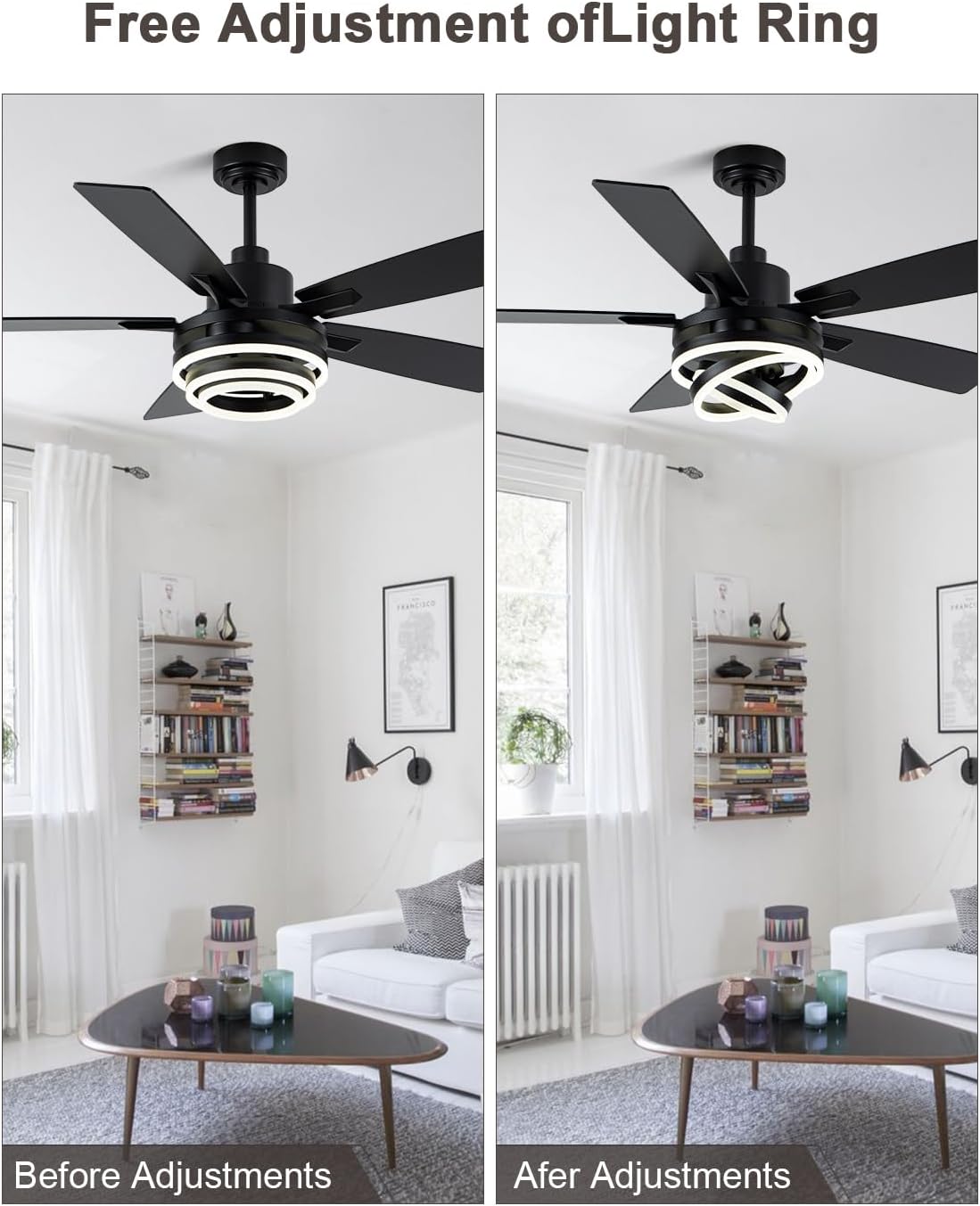 Bella Depot 52 Inch Ceiling Fans with Lights and Remote, Modern Black Chandelier Ceiling Fans DC Motor Reversible Fandelier Ceiling Fan Light for Farmhouse Indoor/Outdoor Bedroom, Living Room (Black)