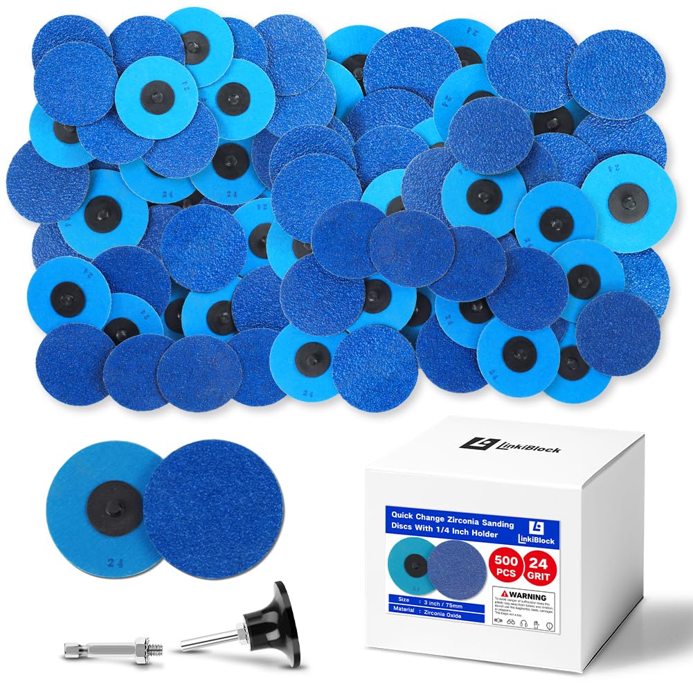 500Pcs 3 inch R-Type Quick Change Zirconia Surface Conditioning Sanding Discs Set 24 Grit with Adapter & Backing Pad
