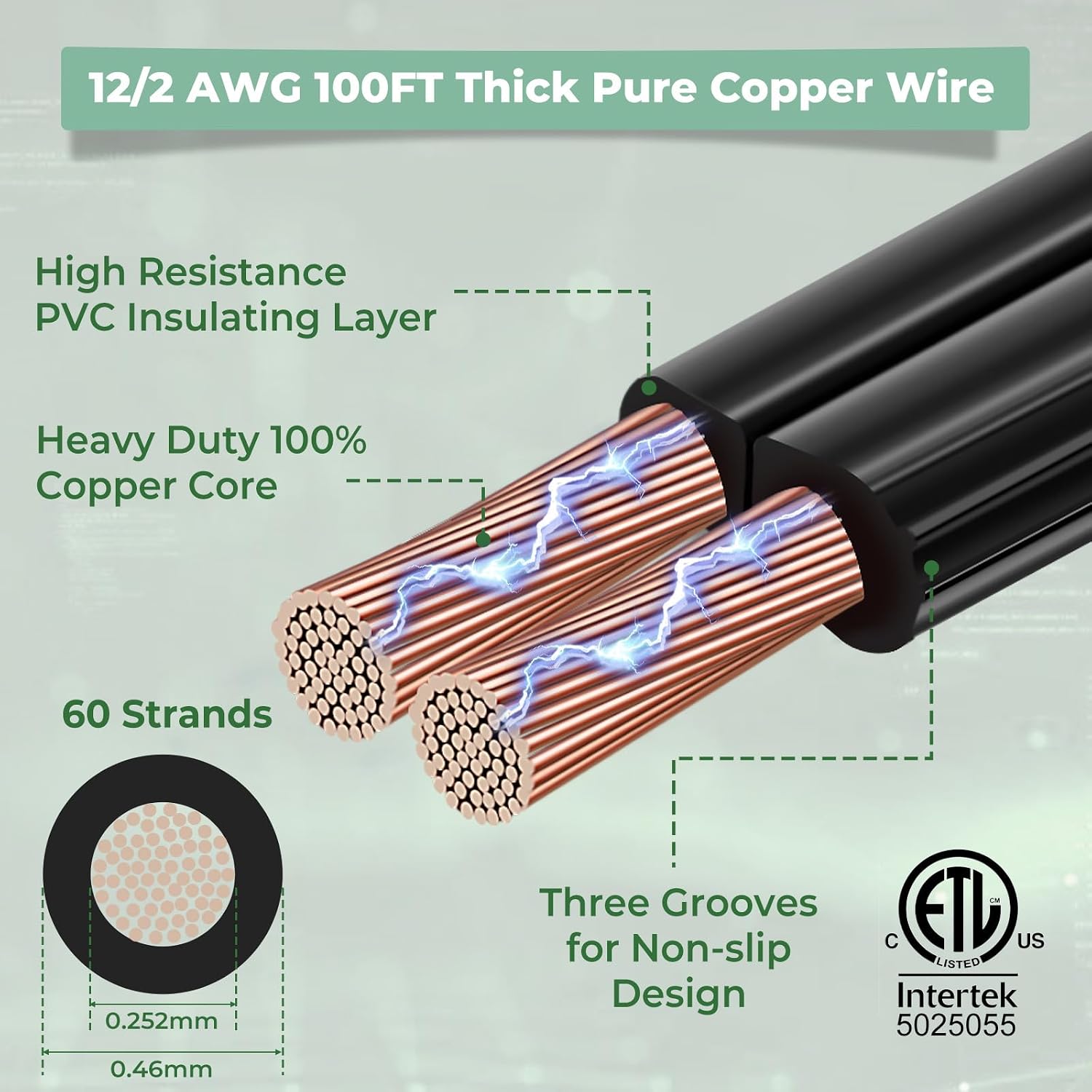 Gardencoin 12/2 Low Voltage Landscape Lighting Wire 250FT, 12 Gauge 2 Conductor Outdoor Direct Burial Electrical Cable, Pure Copper, ETL Listed