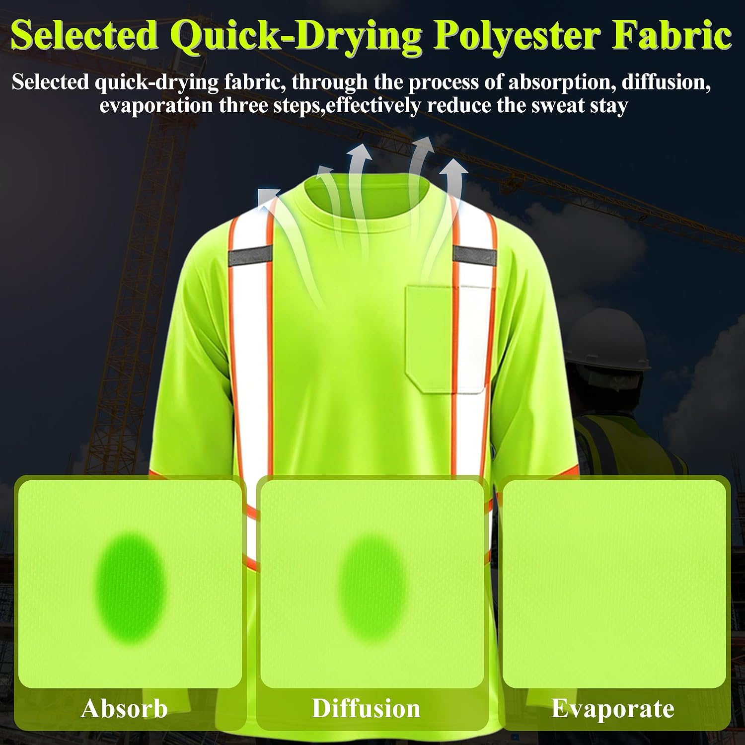 High Visibility Shirt Hi Vis Long Sleeve Shirts for Men Women Reflective Class 3 Safety Shirts