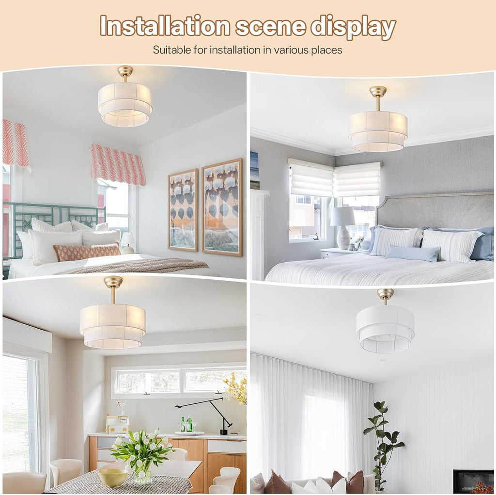20' Boho Ceiling Fans with Lights, Fabric Fandelier Chandelier Ceiling Fan with Light Remote Control, Caged with 6 Speeds for Bedroom, Nursery(White)