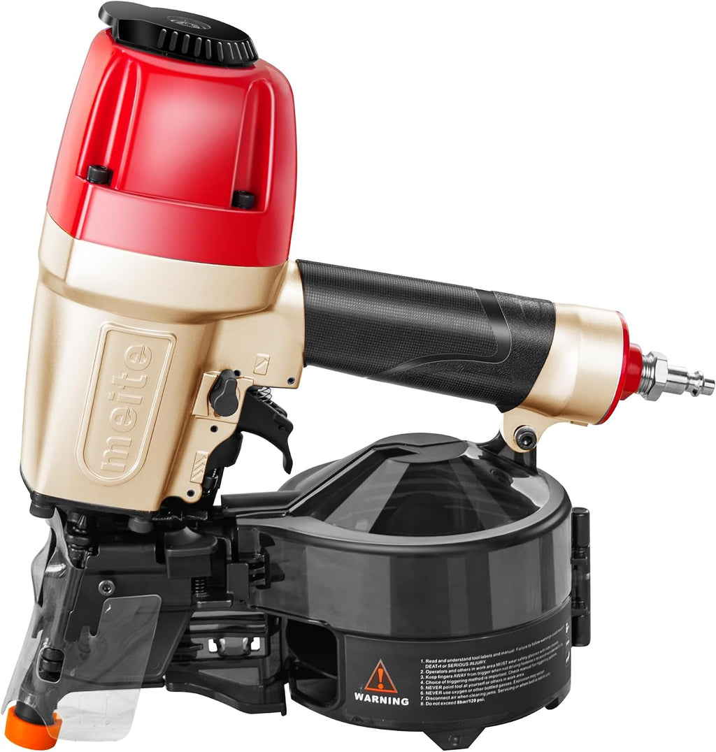 meite CN65S Coil Siding Nailer - Pneumatic Nail Gun with 360° Exhaust & Safety Lock, Professional Air Coil Nailer Lightweight Fencing & Decking Tools, Accepts 15 Degree 1-1/2'' to 2-1/2'' Coil Nails