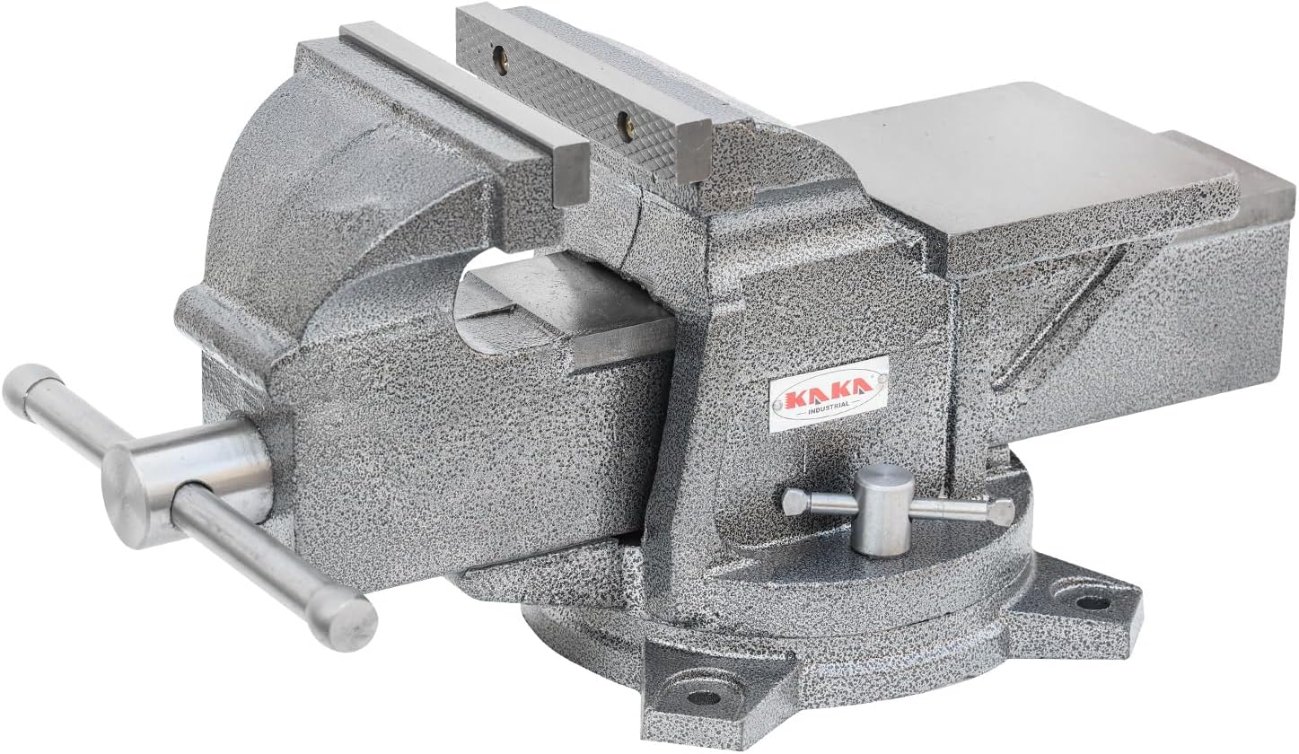 KAKA INDUSTRIAL Bench Vises 6 Inch Jaw Width, 6.7 Inch Jaw Opening Homeowner's Vise, Swivel Base Heavy Dutyl, for Drilling, Pipe Cutting, Woodworking HIS-150
