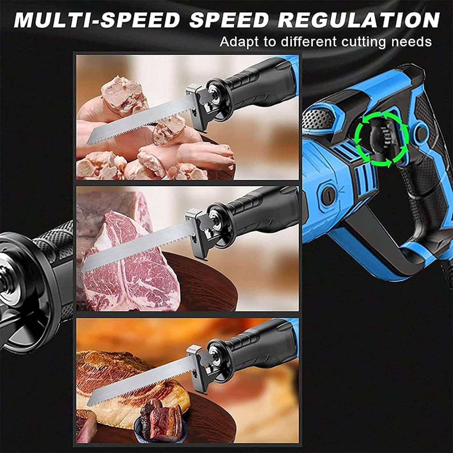 Electric Bone Saw 1050W Commercial Reciprocating Meat Cutter Hacksaw Handheld Cordless Tool 4 PCS Saw Blades for Wood Meat Bones Fish Lamb,1300W