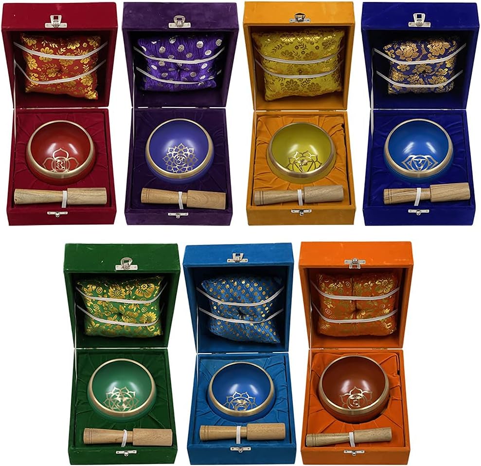 Chakra Singing Bowls Set Cuencos Tibetanos With Cushion Mallet Tulsi Beads Mala Tibetan Prayer Flag For Meditation Mindfulness - Style2 Size Medium