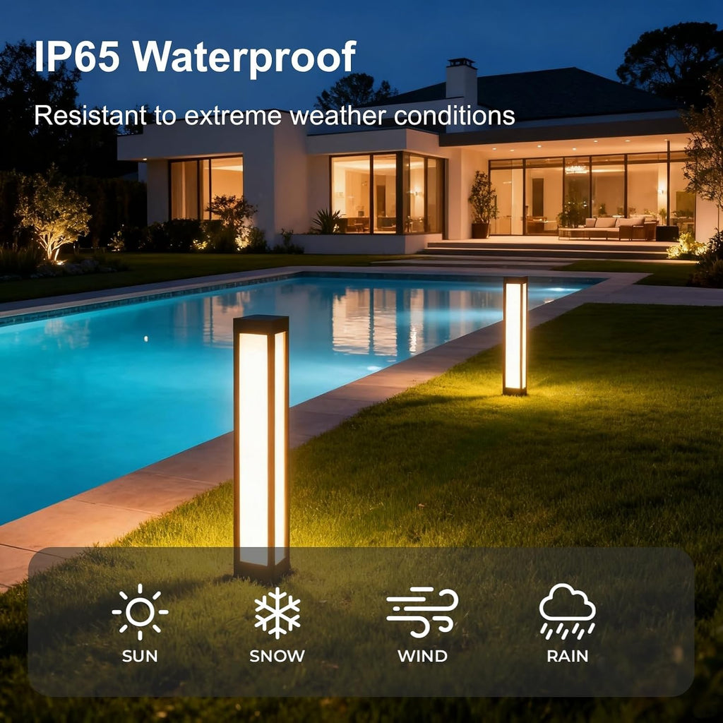 SkyGlow 32' Bollard Light, 12V/120V Aluminum LED IP65 Waterproof Outdoor Modern Landscape Path Lights, 3000K Curb Appeal for Garden Pathway Lawn Patio Courtyard Driveway Commercial