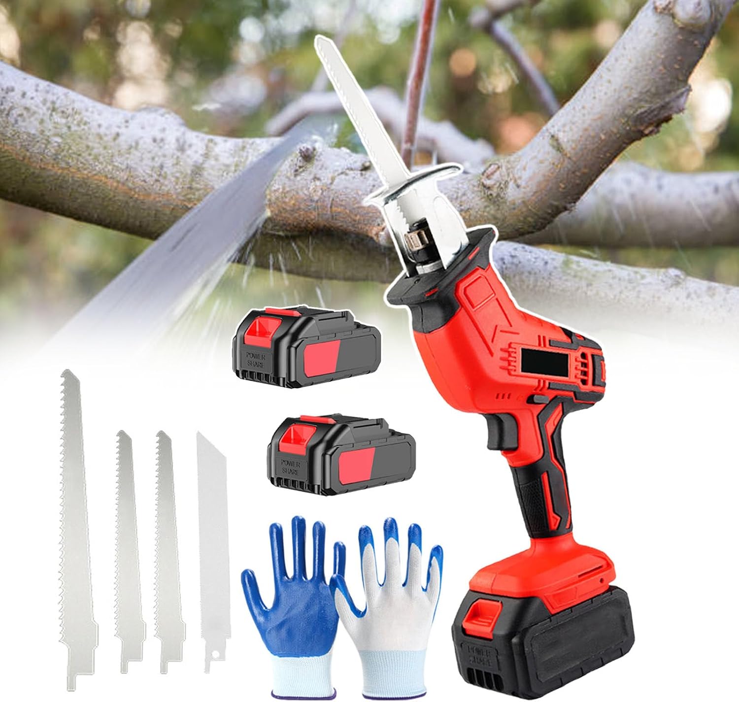 Power Reciprocating Saws, Bone Saw Cordless - Battery Powered, for Garden Tree Trimming/Pork Chops Cutting, Lightweight Body, Quick Cutting, with 4 Saw Blades & 12 Gloves