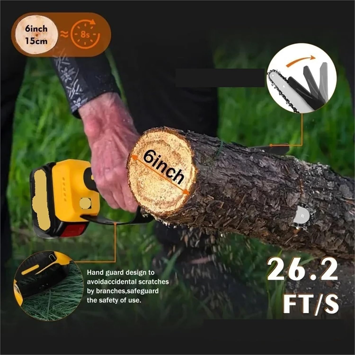Reciprocating Saw, 8 Inch Brushless Chainsaw Cordless Electric Woodworking Cutter Pruning Logging Power Tools