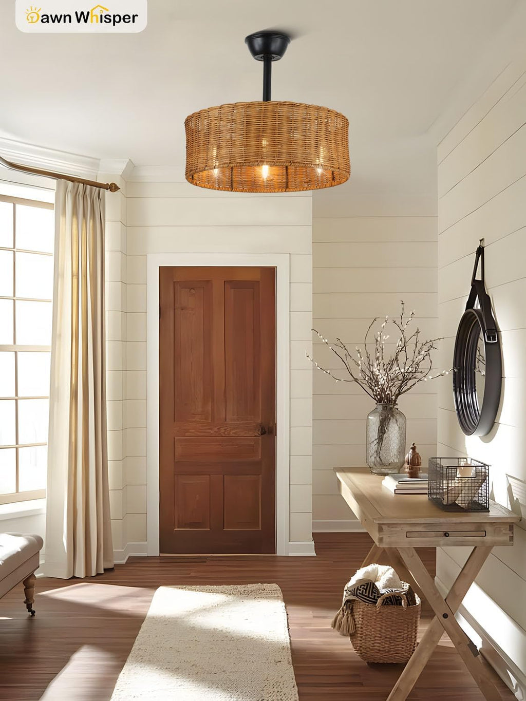 Dawn Whisper Caged Ceiling Fan with Lights, 18' Boho Ceiling Fan with Lights, Rattan Ceiling Fans with Lights, Farmhouse Ceiling Fans with Lights, Bedroom Ceiling Fans with Lights