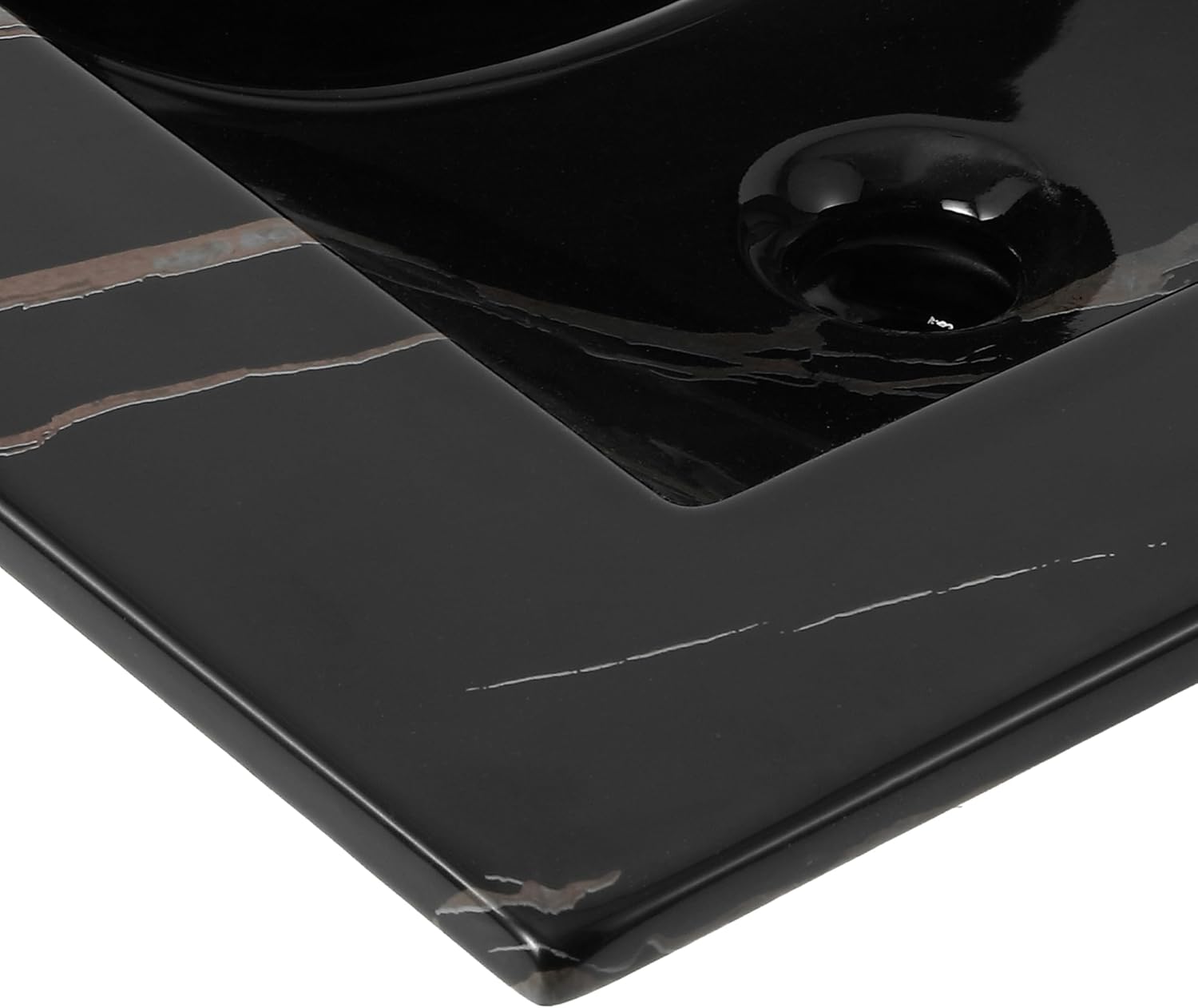 JONATHAN Y Ancillary 24 in. W x 18.25 in. D Ceramic Vanity Sink Top with 3-Hole Rectangular Single Sink Basin, Black Marble Effect SNK1001D