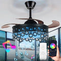 A Million Crystal Ceiling Fan with Lights Smart Bluetooth Music Player, 42 Inch LED Dimmable Remote Control Retractable Invisible Blades Indoor Ceiling Fan for Living Room Black