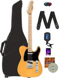 Fender Squier Affinity Telecaster w/Maple Fingerboard- Butterscotch Blonde Bundle with Gig Bag, Tuner, Strap, Picks, and Austin Bazaar Instructional DVD