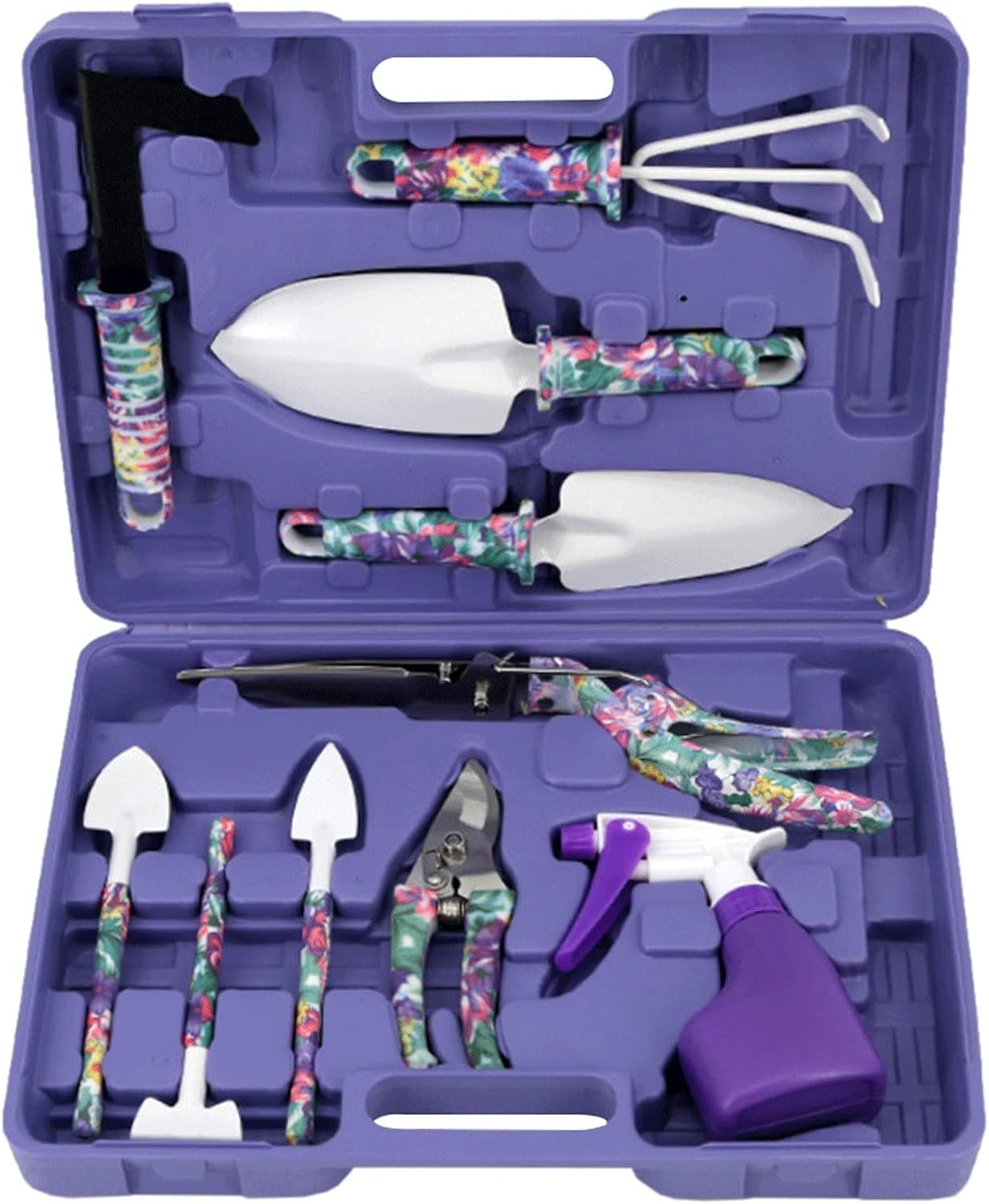 Garden Tools, Garden Tools Set,10 Pieces Gardening Tools with Purple Floral Print &Plastic Box