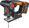 WORX 20V WX550 Cordless Jigsaw and Sabre Saw, 20 mm Stroke, Up to 127 mm, Multifunction, Wood Cutting, Aluminum, Steel, PVC, Pendulum Function, with 1 x 2Ah Battery and Fast Charger