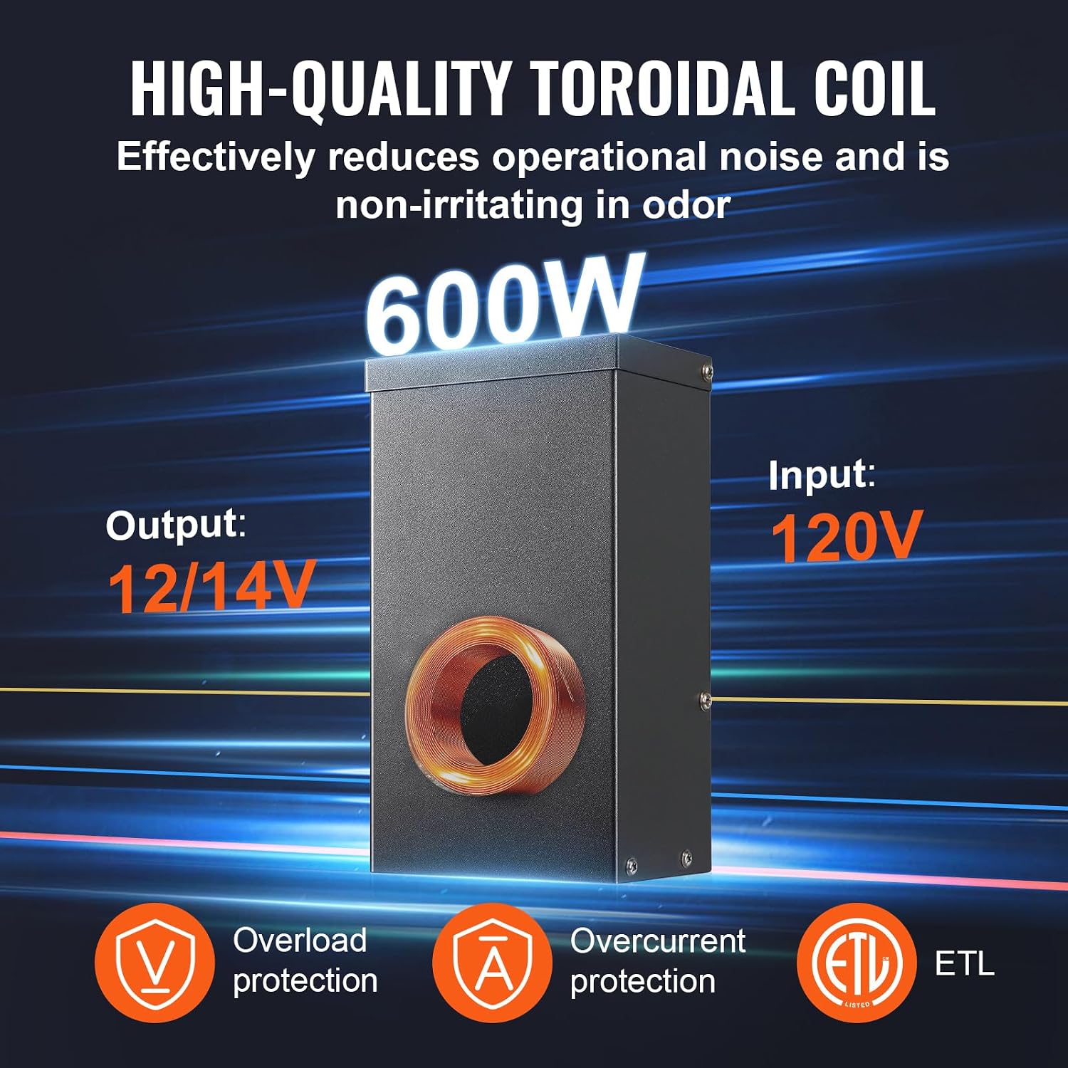 VEVOR 600W Landscape Transformer, Timer & Photocell Sensor Equipped, Weatherproof Outdoor Lighting Converter, 120V AC to 12V/14V AC, Ideal for Exterior, Spotlight, Pathway,ETL