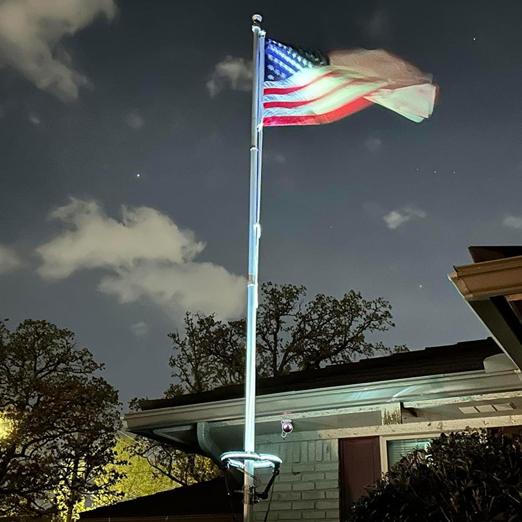 Solar Flag Pole Light Outdoor, 32 LED 4640 Lumens Upward Ring Light, Dusk to Dawn Flagpole Solar Light Waterproof IP65, Fits 2–6 Inch Poles, Full Flag Illumination for 15–40 Ft
