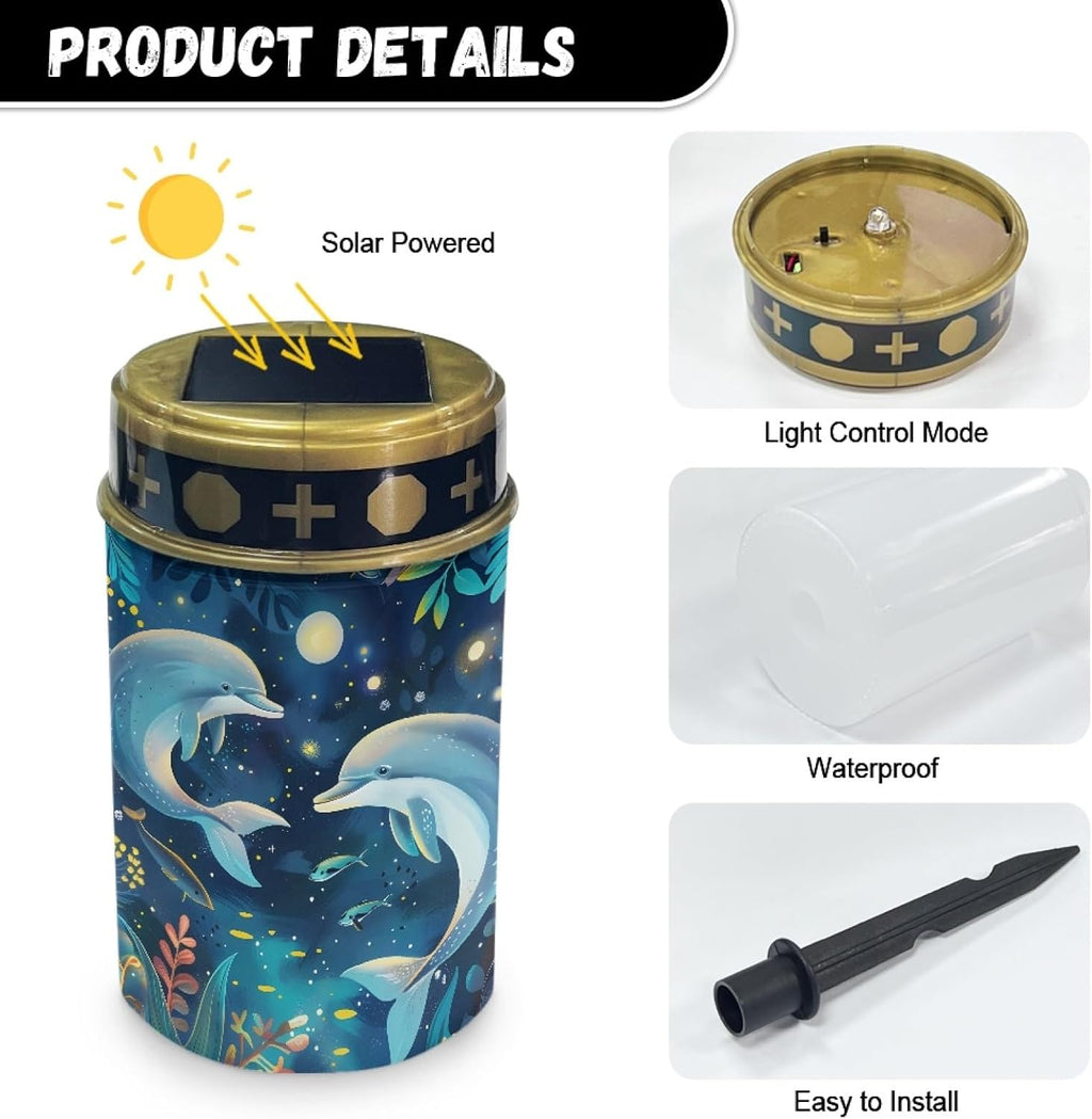 Dolphin Solar Garden Lights Outdoor Solar Walkway Lights,Moon Star Pathway Lights Waterproof Solar Pathway Lights Solar Powered Fairy Lights for Home Path