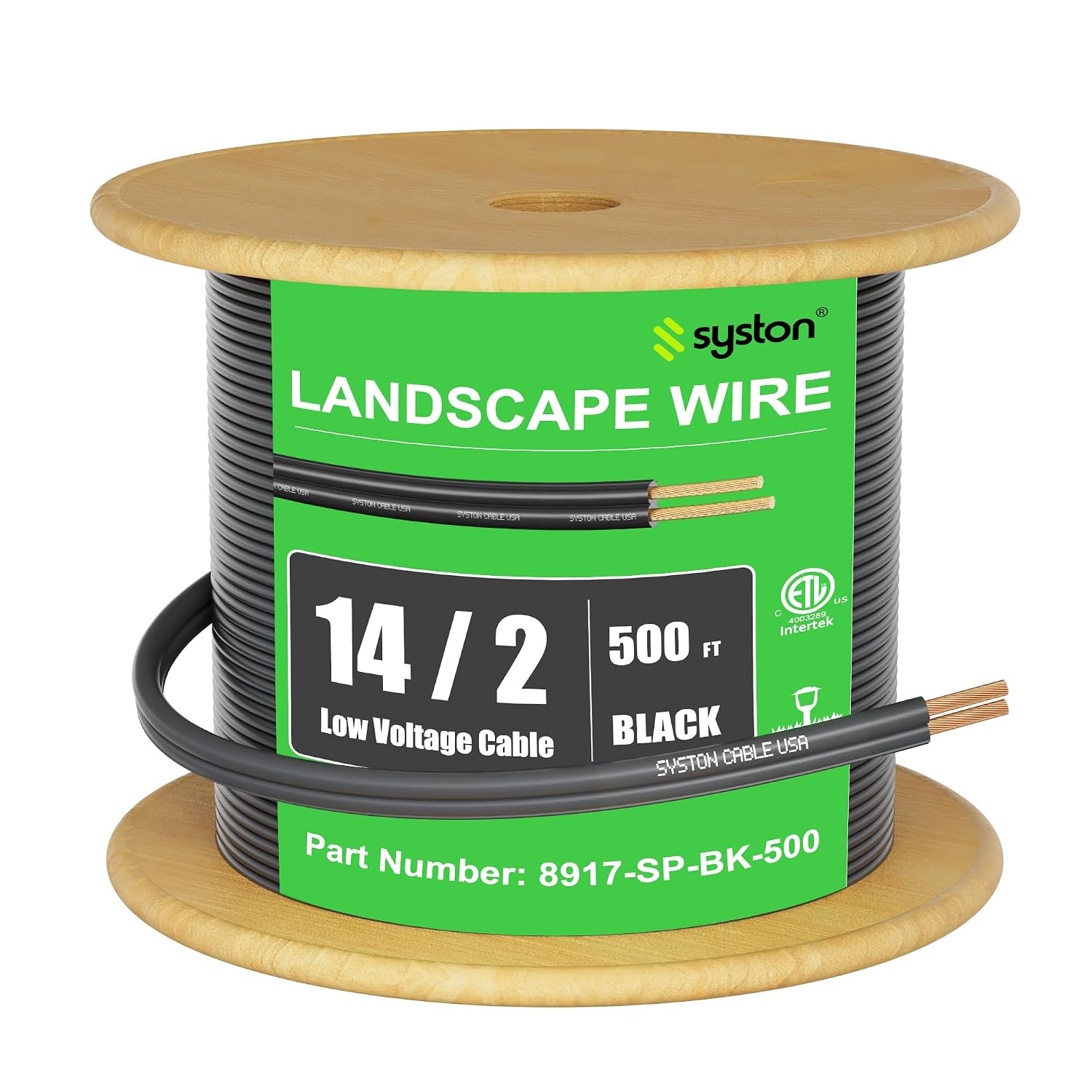 SYSTON 14/2 Low Voltage Landscape Lighting Direct Burial Stranded Wire Cable, 14 Gauge 2 Copper Conductors for Outdoor Spotlight Pathway Lighting and More Low Voltage Applications Use - 500 FT