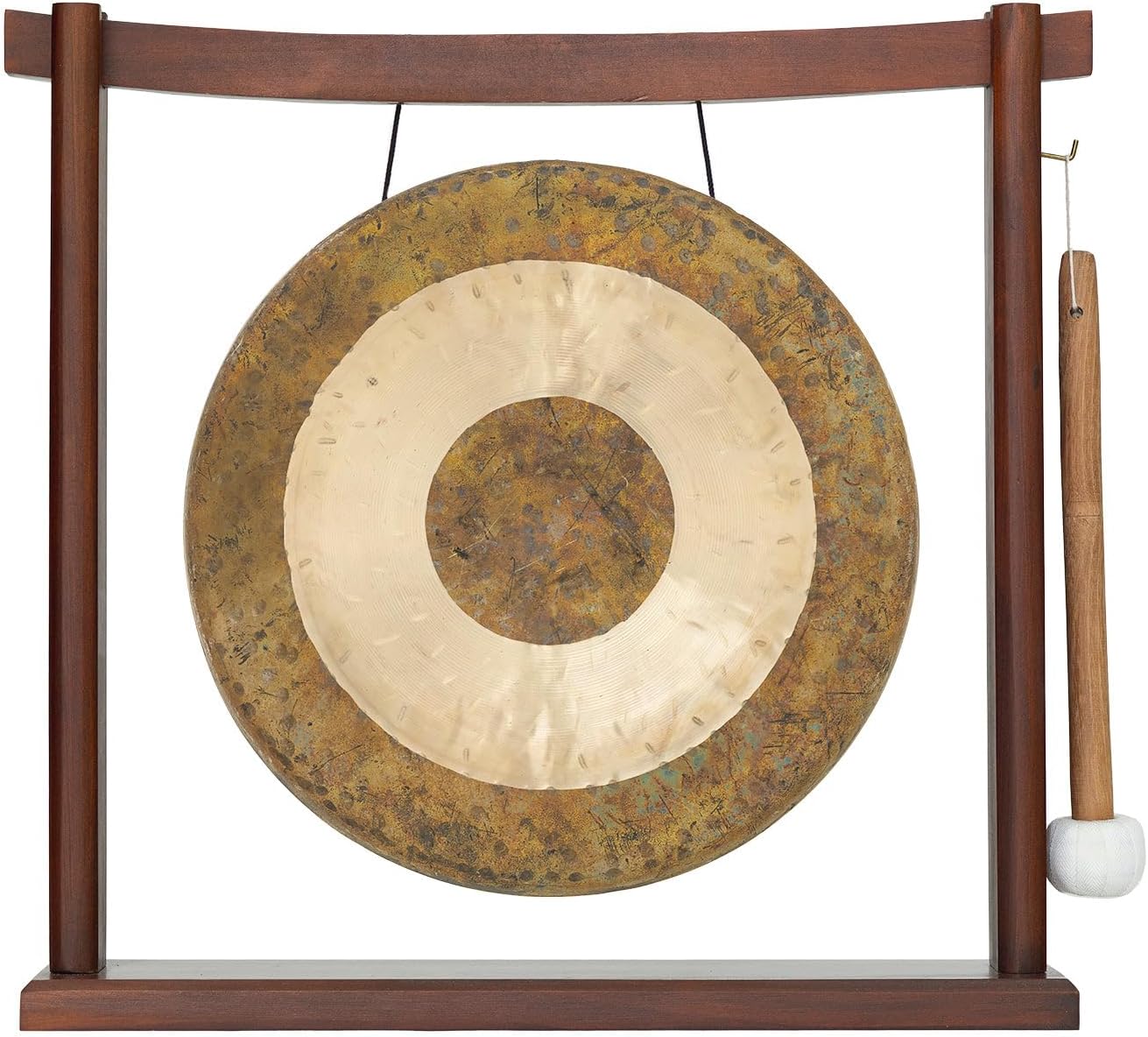 10'-12' Gongs on Woodsonic Stand - Includes Gong, Mallet, & Stand/Easy to Play Traditional Chinese Gong/Easy to Assemble Stylish Wood/Great for Small Spaces
